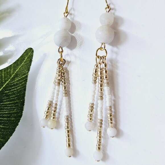 2/$27 | White Fringe Beaded Indigenous Native Earrings | Handmade Jewelry - Picture 1 of 5
